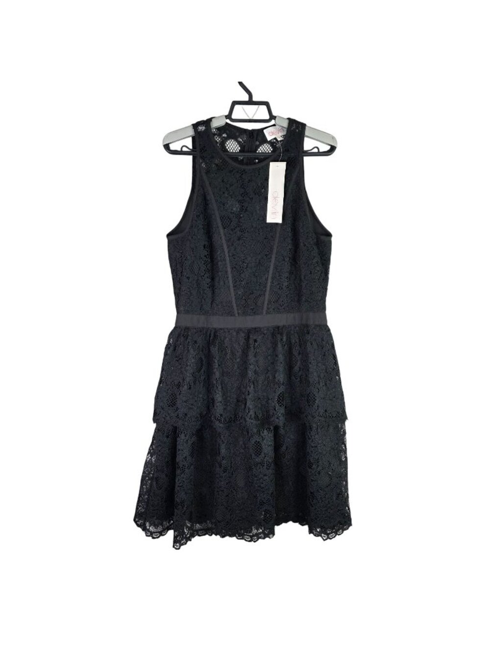 Womens Devlin Black Lace Sleeveless Drop Waist Dress Polyester Size L